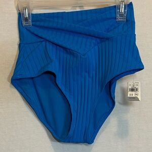 AA-314 Aerie NWT High Waisted Full Coverage Blue‎ Ribbed Bikini Bottoms Size XS